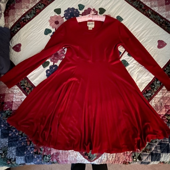 Long sleeve party dress - red pleated mini, size medium - Picture 3 of 5